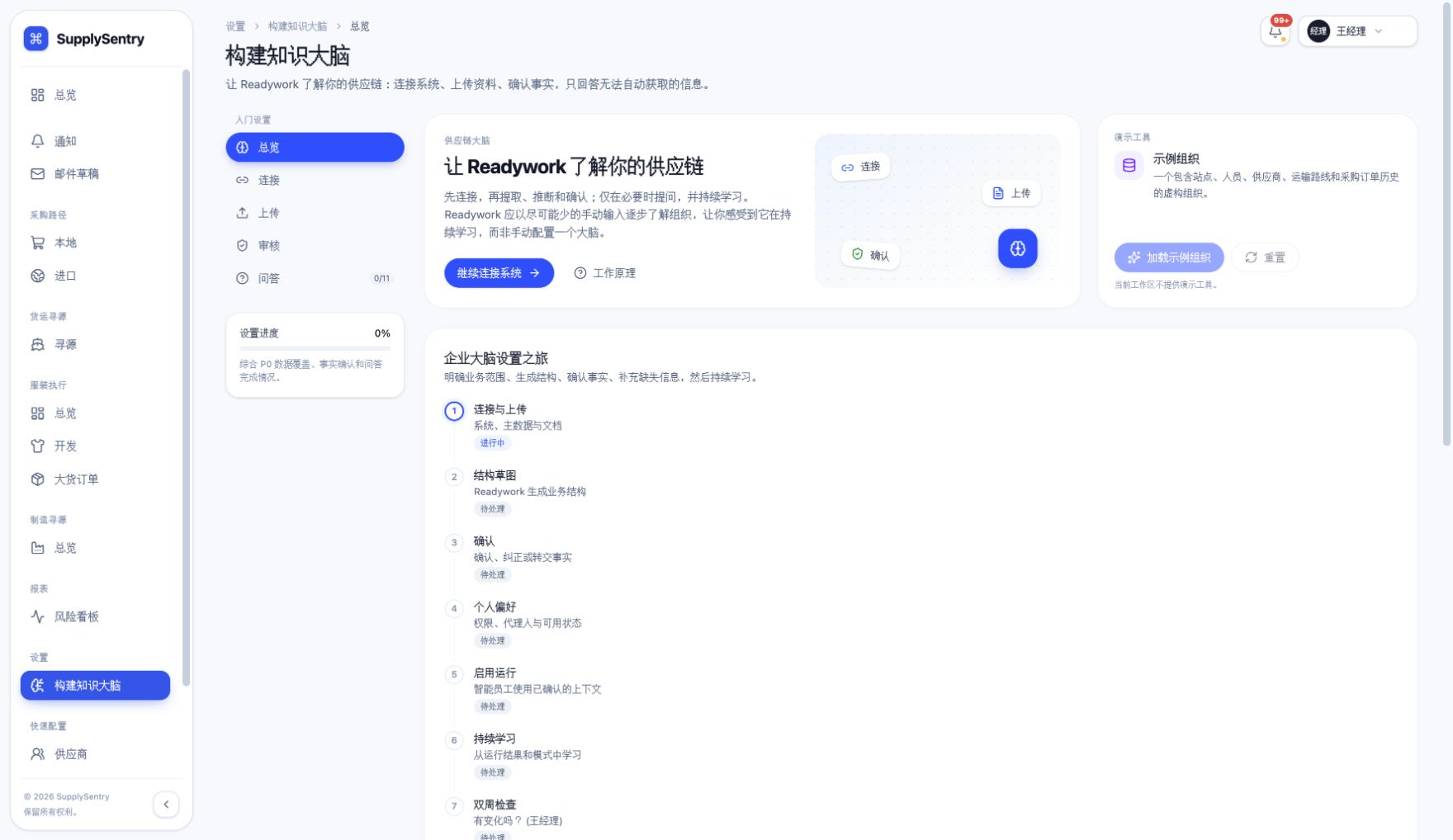 SupplySentry 本地中文开发界面，外部 Brain 连接仍不完整